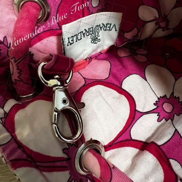 Vintage VERA BRADLEY Power Pink 2003 Drawstring 2 Pocket Backpack Floral White